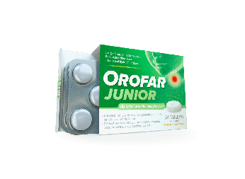Orofar Junior, tabletki łagodzące ból gardła o działaniu przeciwbólowym oraz przeciwbakteryjnym, 24 szt.