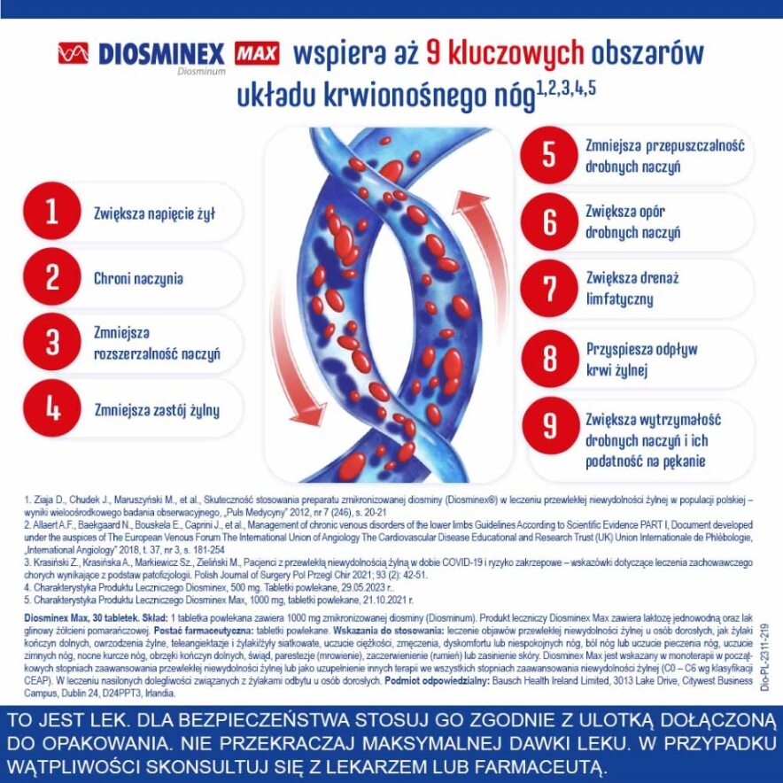 Diosminex Max, tabletki na uczucie ciężkich nóg oraz nocne skurcze, 30 szt.