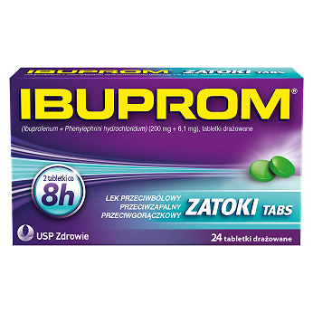 Ibuprom Zatoki Tabs 200 mg + 6,1 mg, tabletki, 24 szt.