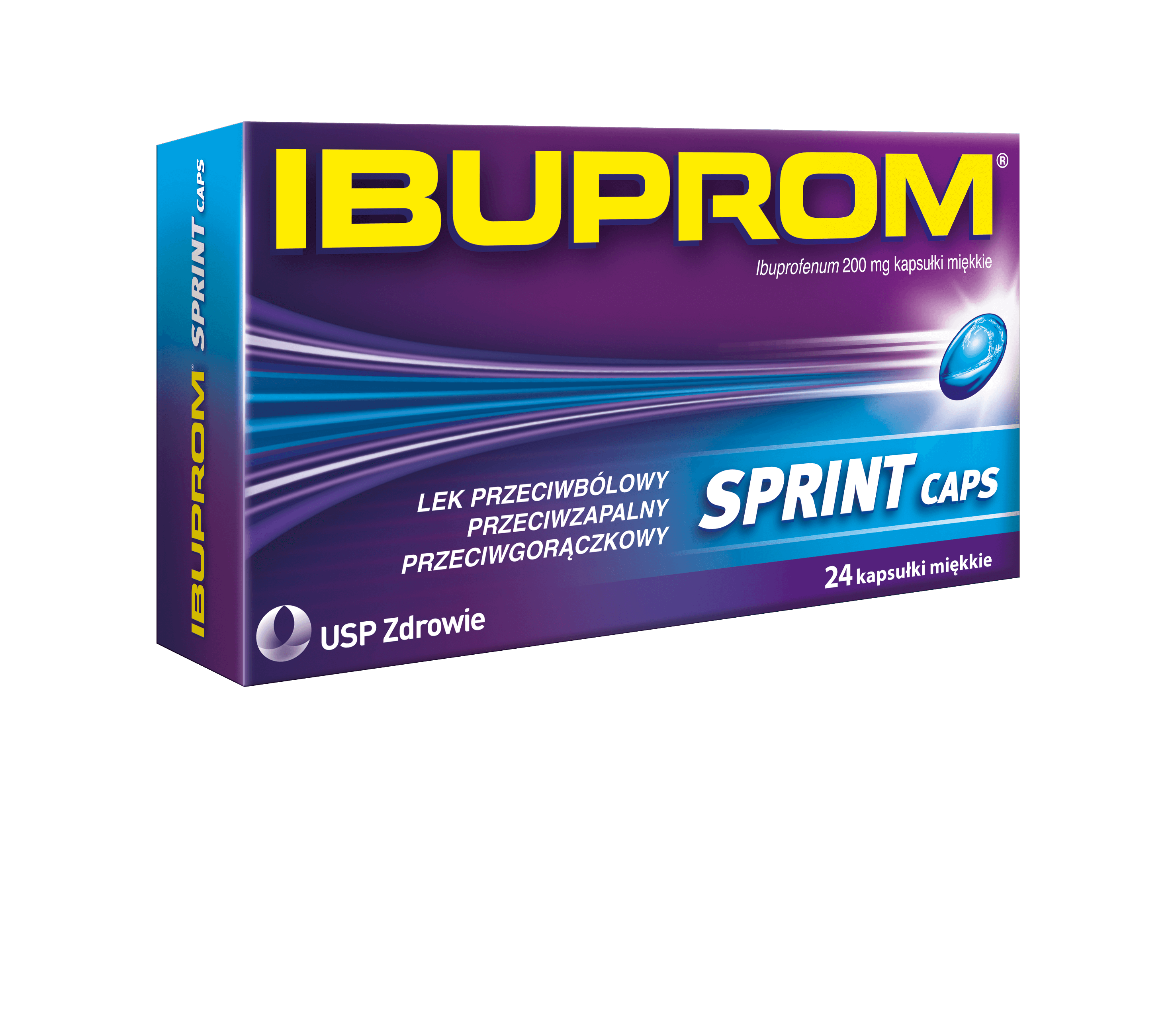 Ibuprom Sprint Caps 200 mg, tabletki przeciwzapalne, przeciwbólowe, przeciwgorączkowe, 24 szt.