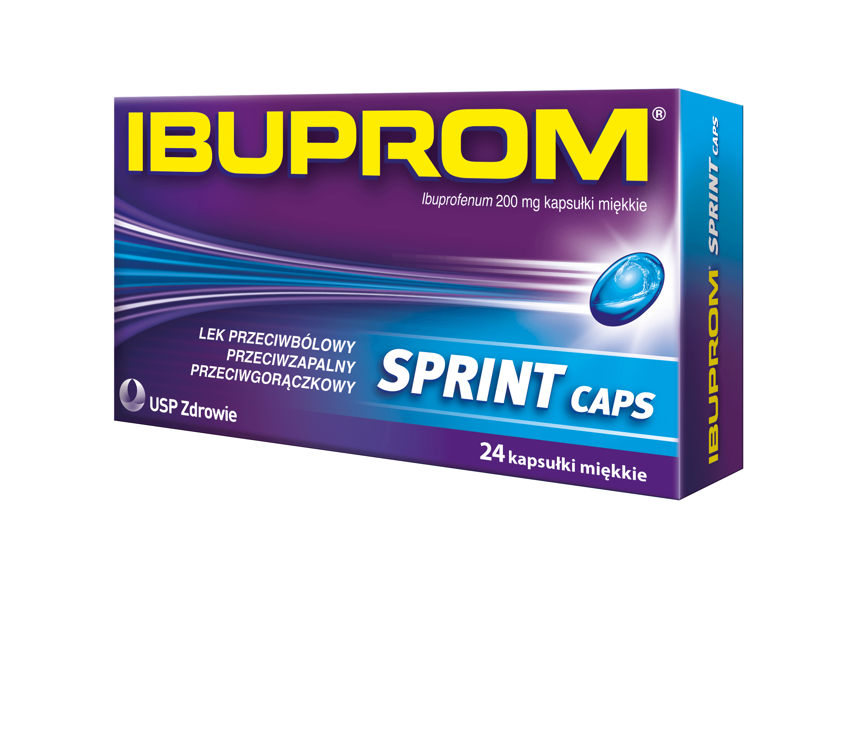 Ibuprom Sprint Caps 200 mg, tabletki przeciwzapalne, przeciwbólowe, przeciwgorączkowe, 24 szt.