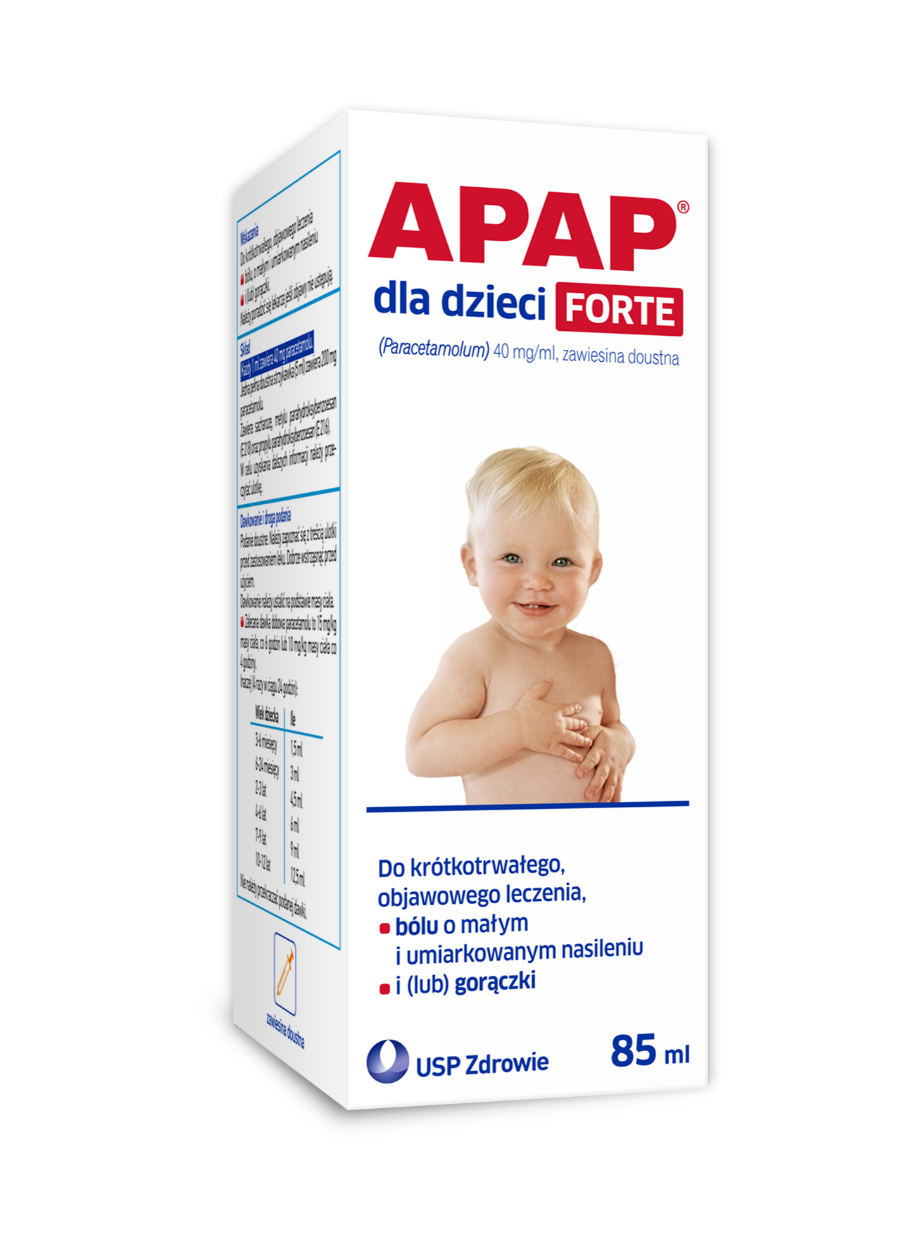 Apap dla dzieci Forte zawiesina na ból o słabym i umiarkowanym nasileniu oraz gorączkę dla dzieci, butelka 85 ml