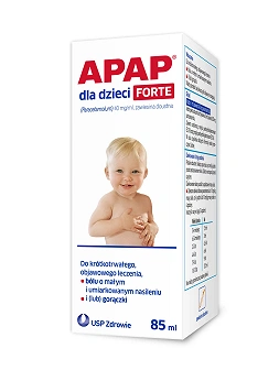 Apap dla dzieci Forte, zawiesina na ból o słabym i umiarkowanym nasileniu oraz gorączkę dla dzieci, butelka 85 ml
