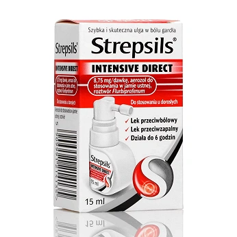 Strepsils Intensive Direct, aerozol na ból gardła, butelka 15 ml KRÓTKA DATA 31.07.2026
