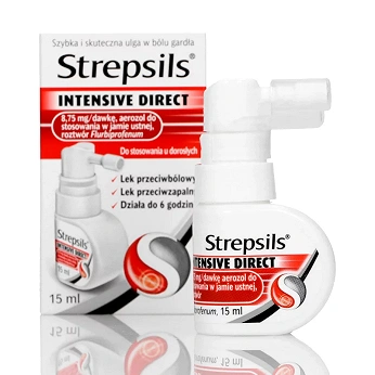 Strepsils Intensive Direct, aerozol na ból gardła, butelka 15 ml KRÓTKA DATA 31.07.2026