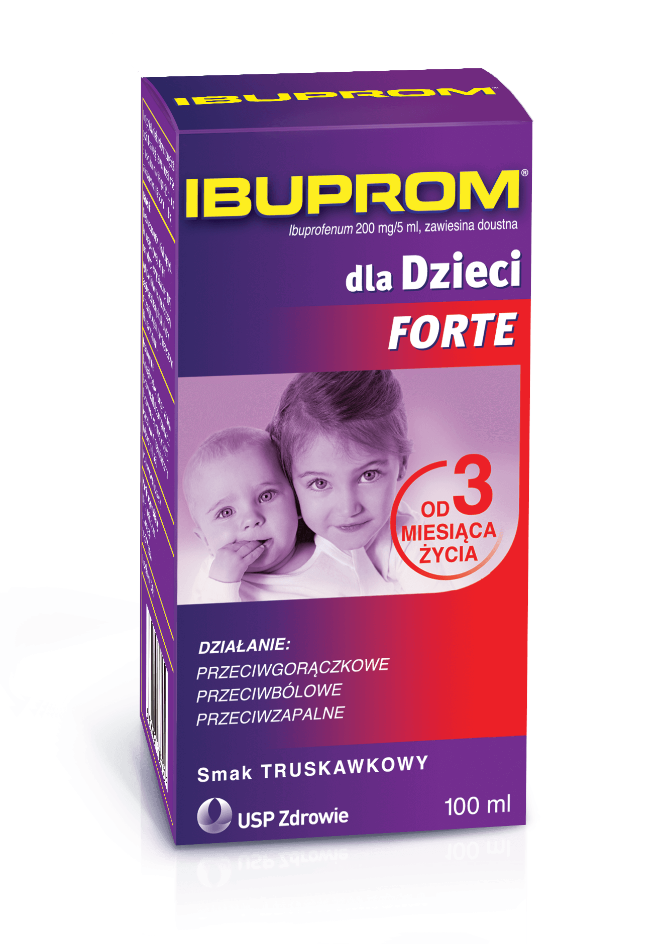 Ibuprom dla Dzieci Forte zawiesina na gorączkę o smaku truskawkowym, butelka 100 ml