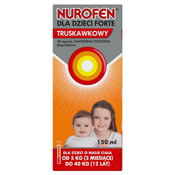 Nurofen Forte dla dzieci, syrop przeciwbólowy i przeciwgorączkowy o smaku truskawkowym, 150 ml