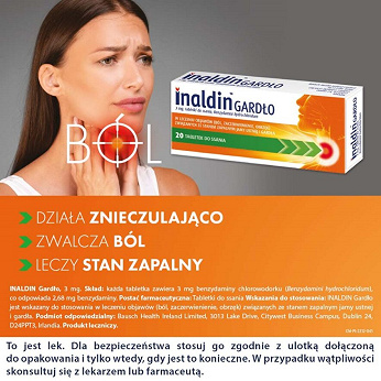 Inaldin Gardło, tabletki do ssania na ból gardła, 20 szt.