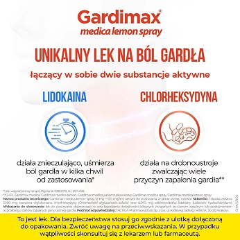 Gardimax medica lemon spray, na stany zapalne jamy ustnej i gardła, 30 ml