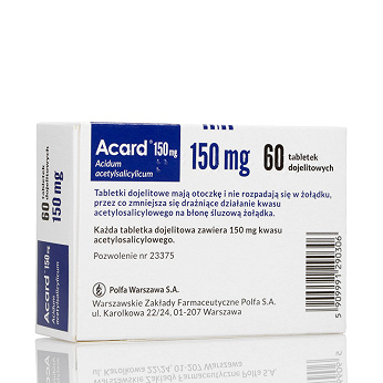 Acard 150 mg, tabletki dojelitowe stosowne w chorobach niedokrwiennych serca, 60 szt.