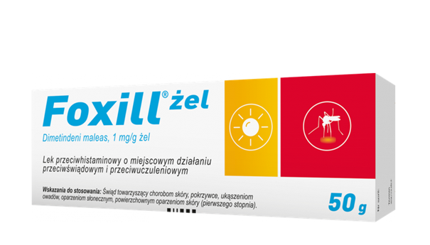 Foxill, żel przeciwhistaminowy o działaniu przeciwświądowym i przeciwuczuleniowym, 50 g