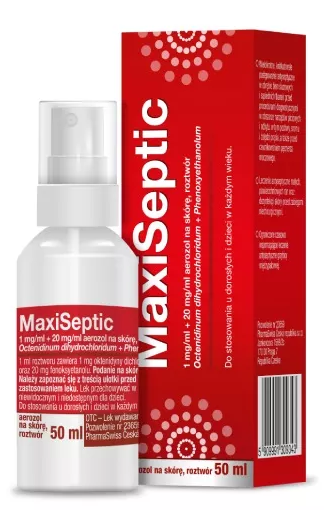 Maxiseptic 1 mg + 20 mg/ml aerozol na skórę, 50 ml