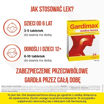 Gardimax Medica lemon, tabletki o smaku cytrynowym, 24 szt.