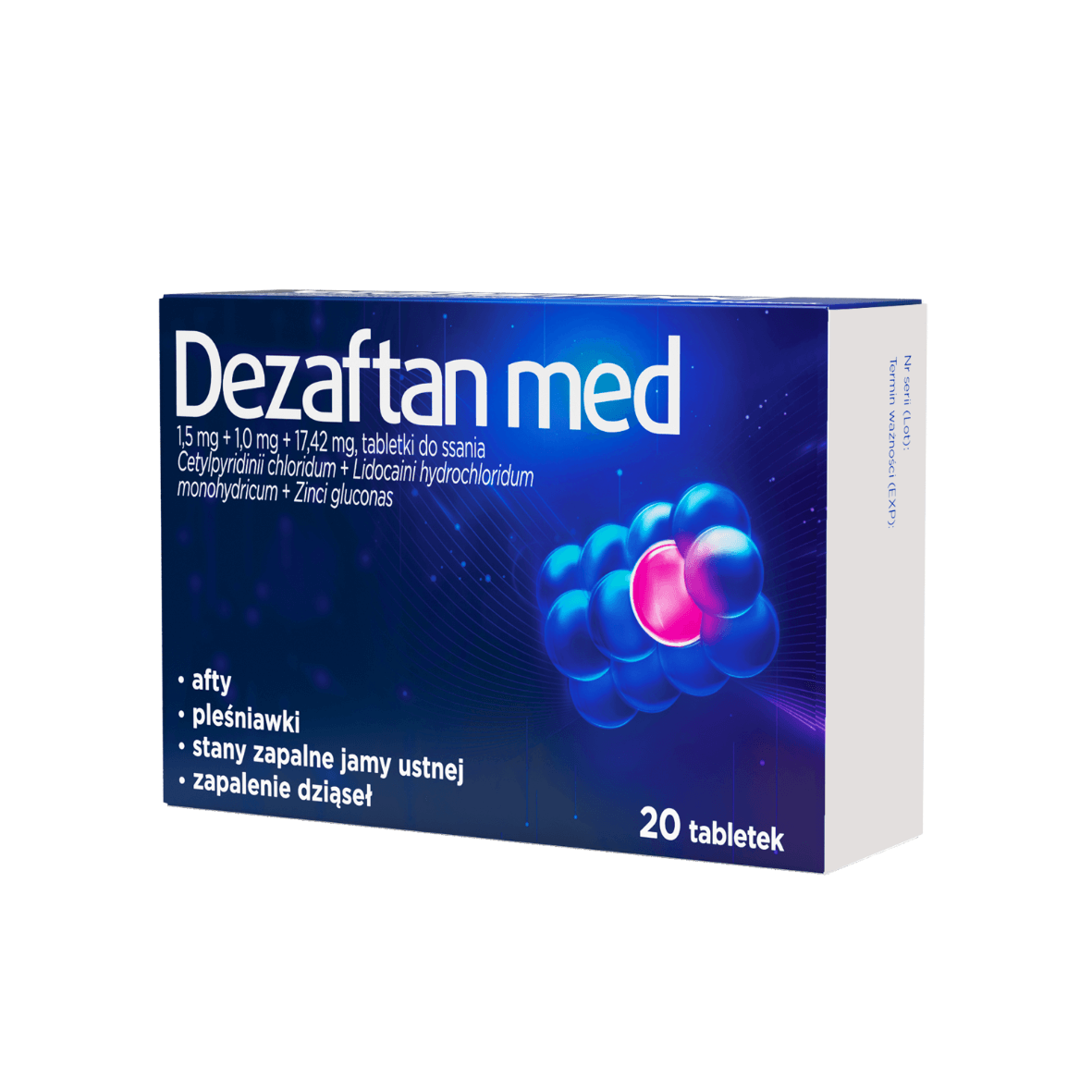 Dezaftan med, tabletki do ssania na afty, pleśniawki, stany zapalne jamy ustnej, dziąseł, 20 szt.