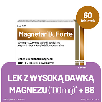 Magnefar B6 Forte, tabletki na niedobory magnezu, 60 szt.