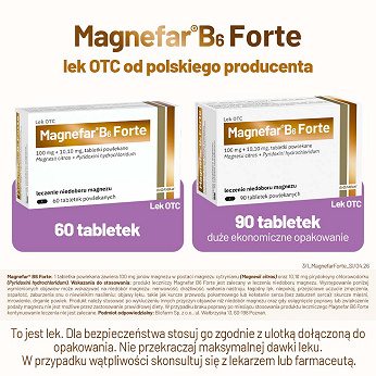 Magnefar B6 Forte, tabletki na niedobory magnezu, 60 szt.