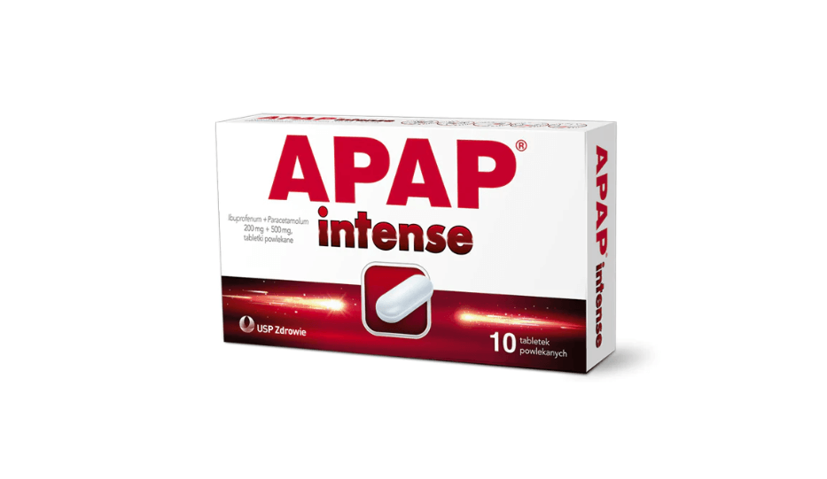 Apap Intense 200 mg + 500 mg, tabletki przeciwbólowe i przeciwzapalne, 10 szt.