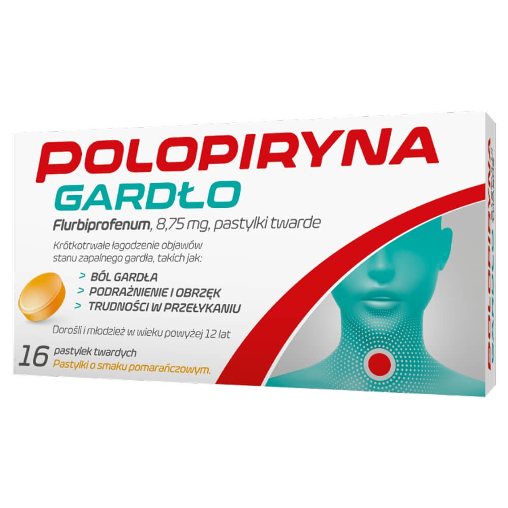 Polopiryna Gardło, pastylki na ból gardła o smaku pomarańczowym, 16 szt.