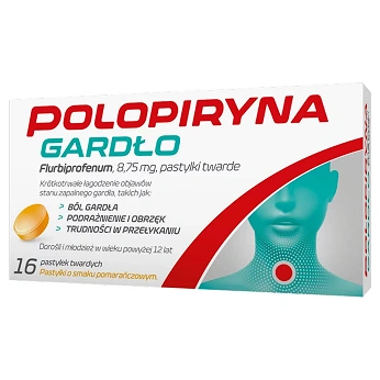 Polopiryna Gardło, pastylki na ból gardła o smaku pomarańczowym, 16 szt.