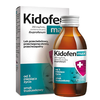 Kidofen Max , zawiesina przeciwbólowa i przeciwgorączkowa o smaku truskawkowym dla dzieci, 100 ml