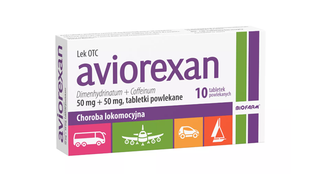 Aviorexan 50 mg + 50 mg, tabletki na chorobę lokomocyjną, 10 szt.