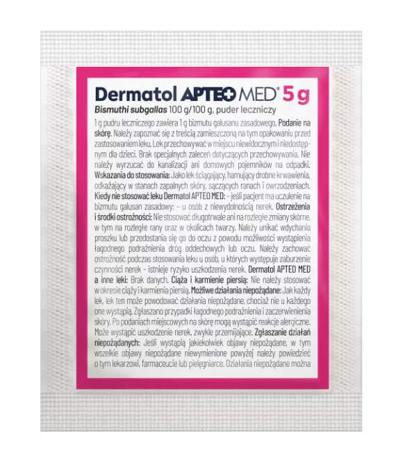 Dermatol APTEO MED puder hamujący drobne krwawienia i odkażający w stanach zapalnych skóry, 5 g