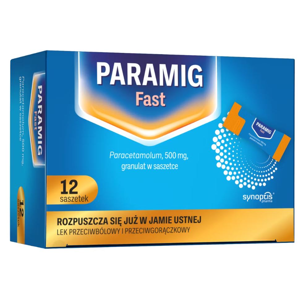 Paramig Fast granulat w saszetce, lek przeciwbólowy i przeciwgorączkowy, 12 szt.