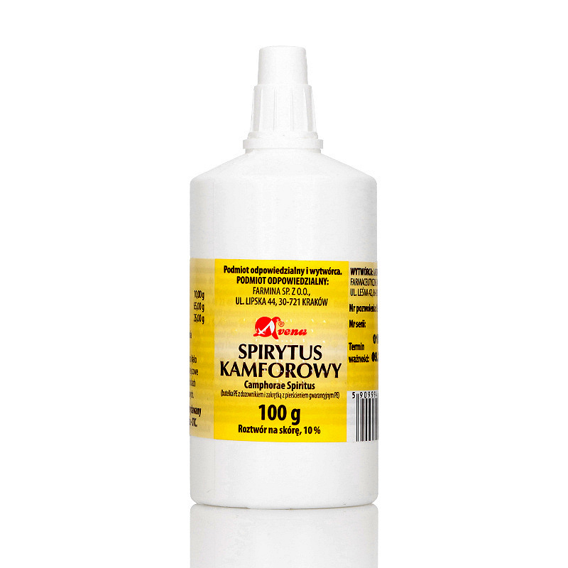 Spirytus kamforowy stosowany na skórę w bólach mięśni i stawów, butelka 100 g