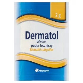 Dermatol, puder ściągający, hamujący krwawienie przy ranach, stanach zapalnych skóry, 2 g