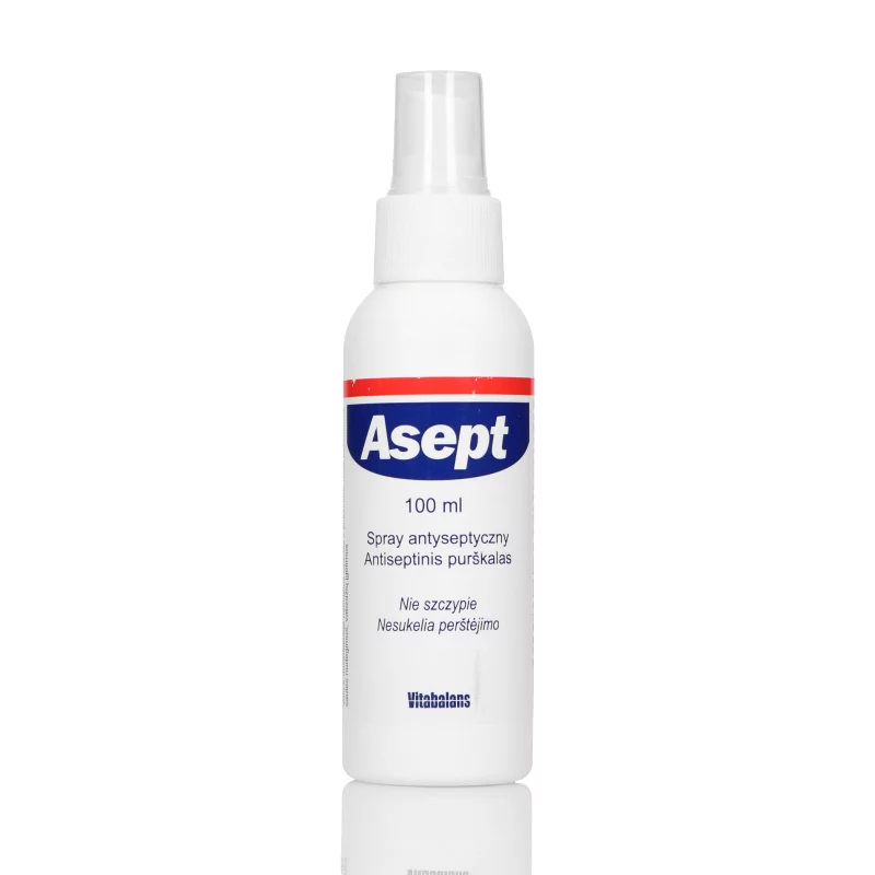 Asept, spray dezynfekujący na skaleczenia, infekcje jamy ustnej i gardła, butelka 100 ml