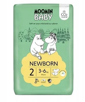 Moomin Baby Newborn 2, pieluszki ekologiczne, 3-6 kg, 56 szt.