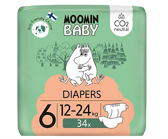 Moomin Baby 6, pieluszki ekologiczne, 12-24 kg, 34 szt.