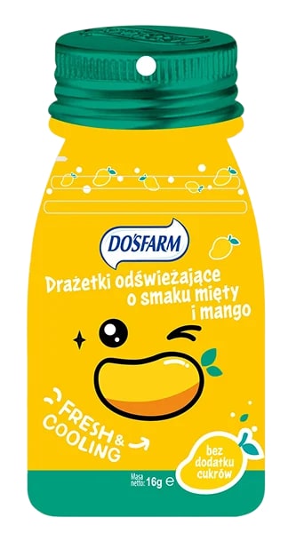 DOSFARM, drażetki odświeżające o smaku mięty i mango, 16 g.