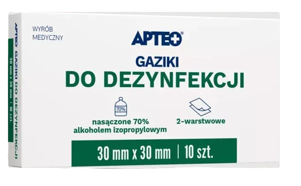 Apteo gaziki do dezynfekcji 30 ml x 30mm, 10 sztuk