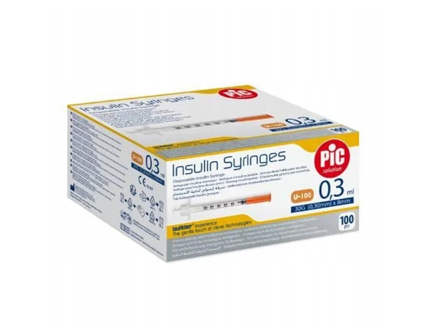PIC solution Insulin Syringes, jednorazowa strzykawka insulinowa, 31G (0,25mm) x 8mm, 100 szt.