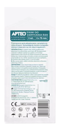 Apteo, paski do zamykania ran w kolorze białym, 6 x 75 mm, 3 szt.