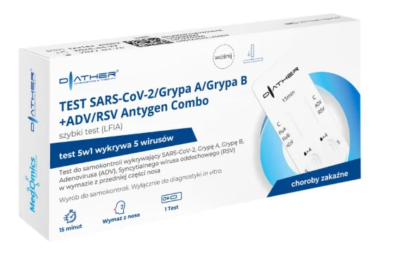 TEST SARS-CoV-2/Grypa A/ Grypa B+ADV/RSV Antygen Combo, szybki test (LFIA), 1 szt.