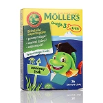 Mollers Omega-3 Rybki żelki ze składnikami wspomagającymi pracę mózgu i rozwój dziecka, smak owocowy, 36 szt.