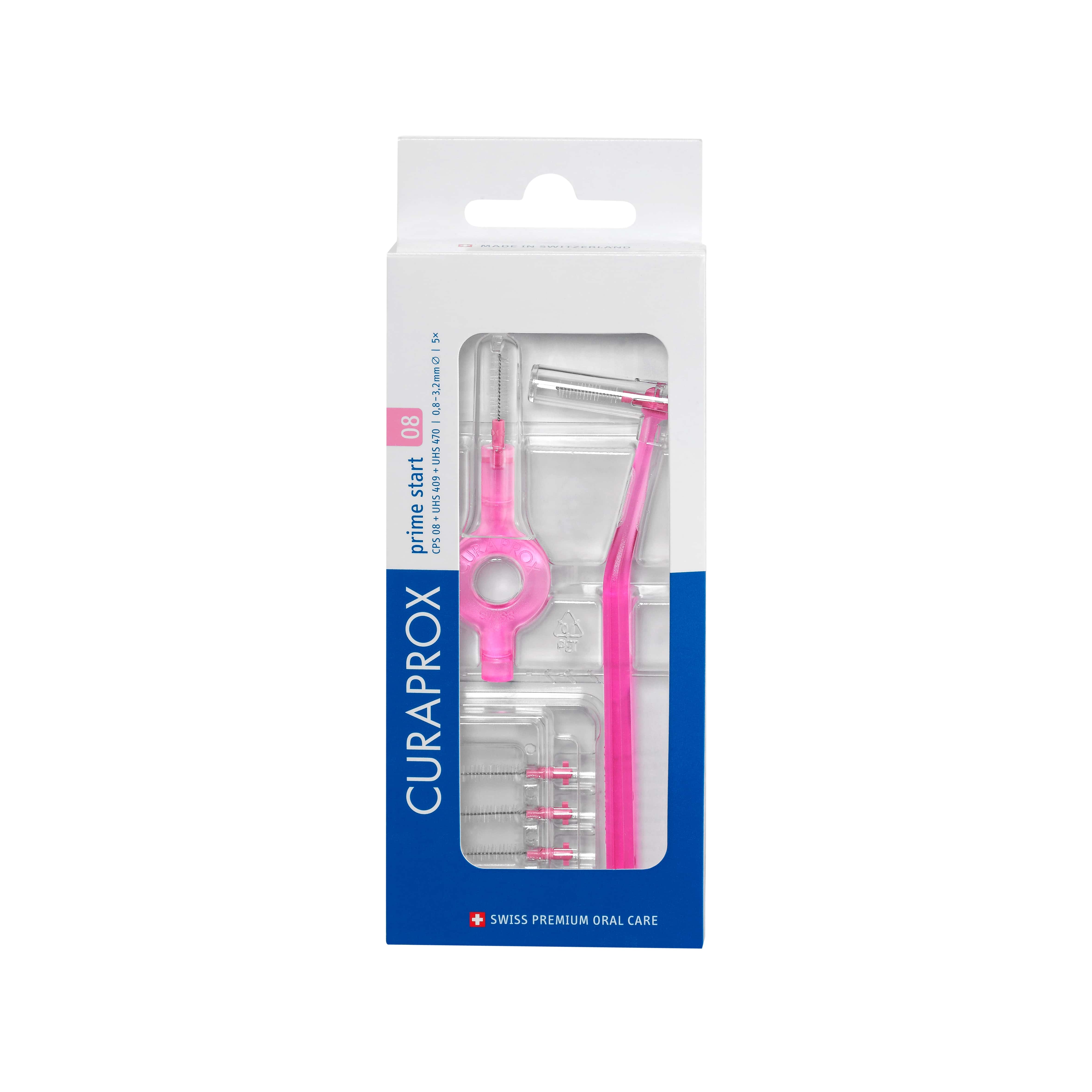 Curaprox CPS 08 Prime Start, szczoteczki międzyzębowe – 5 szt.+ uchwyt UHS 470 – 1 szt. + uchwyt UHS 409 – 1 szt.