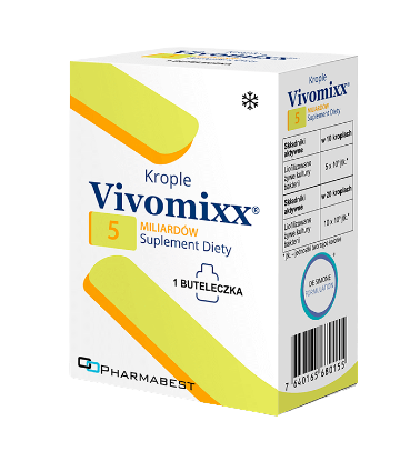 Vivomixx, proszek do sporządzenia zawiesiny doustnej zawierający żywe kultury bakterii, butelka 5 ml.