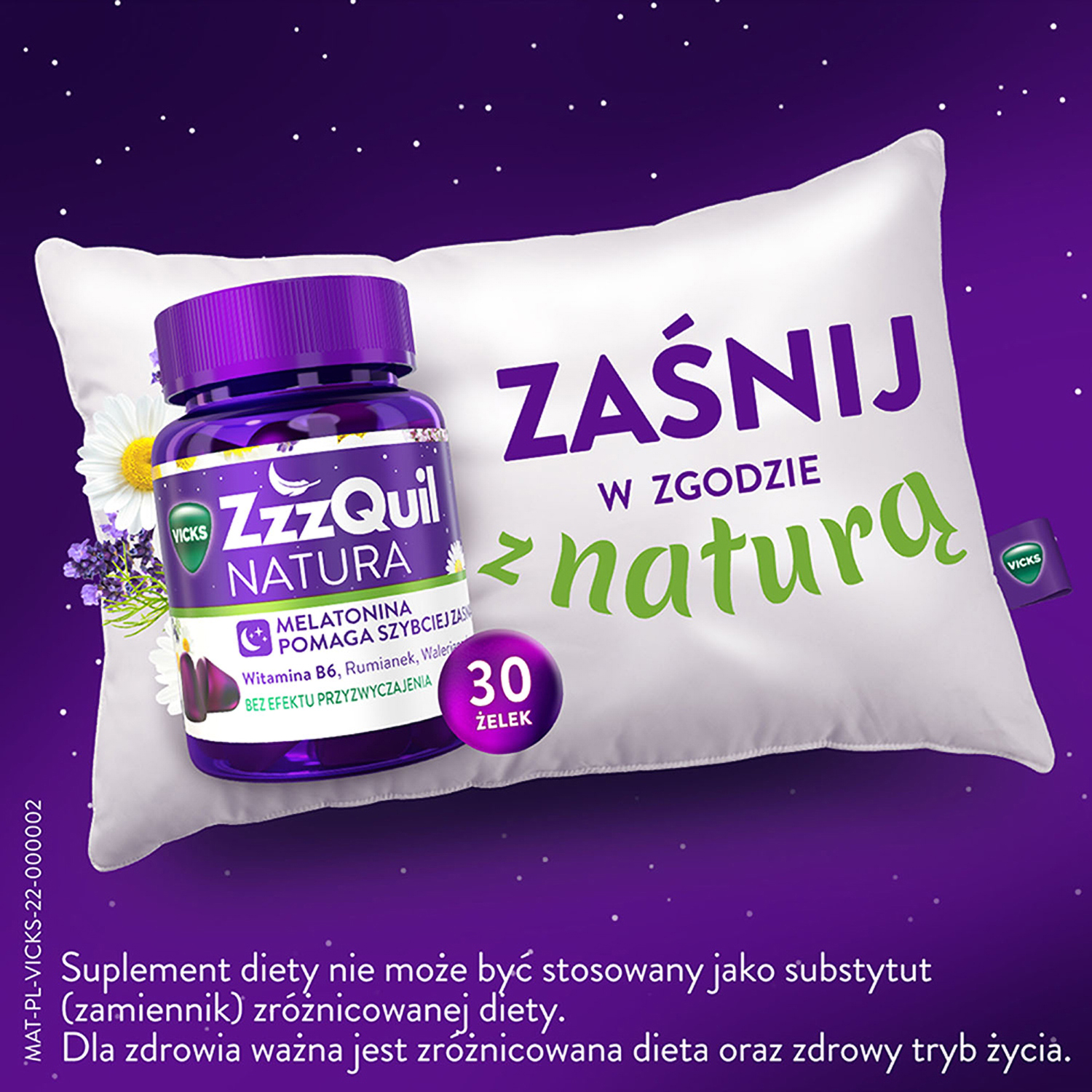 ZzzQuil NATURA, żelki ze składnikami ułatwiającymi zasypianie, owoce leśne, 30 szt.