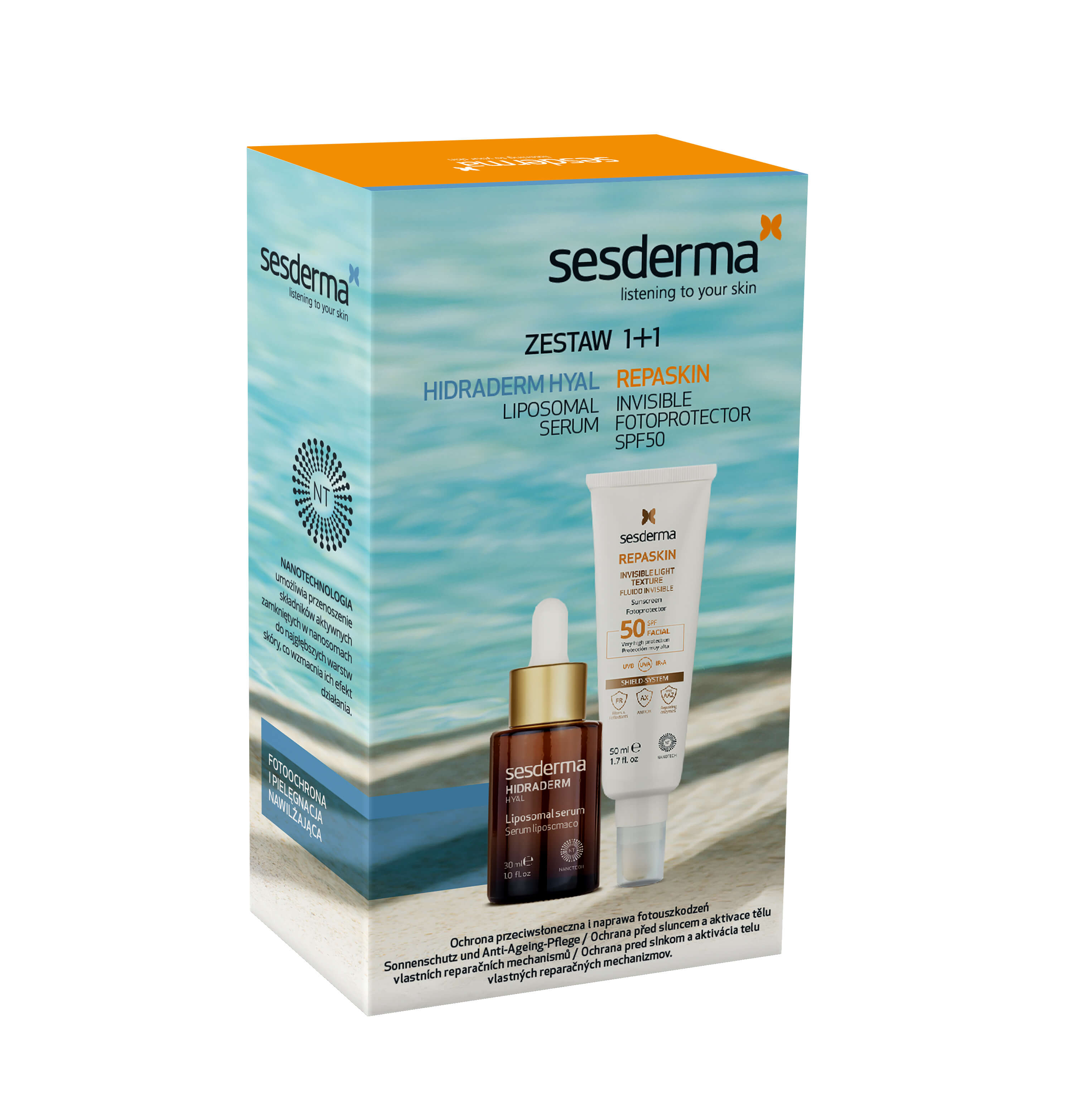 SESDERMA Zestaw Hidraderm Hyal Serum, 30 ml + Repaskin Fotoprotektor spf50, 50 ml KRÓTKA DATA 31.07.2026