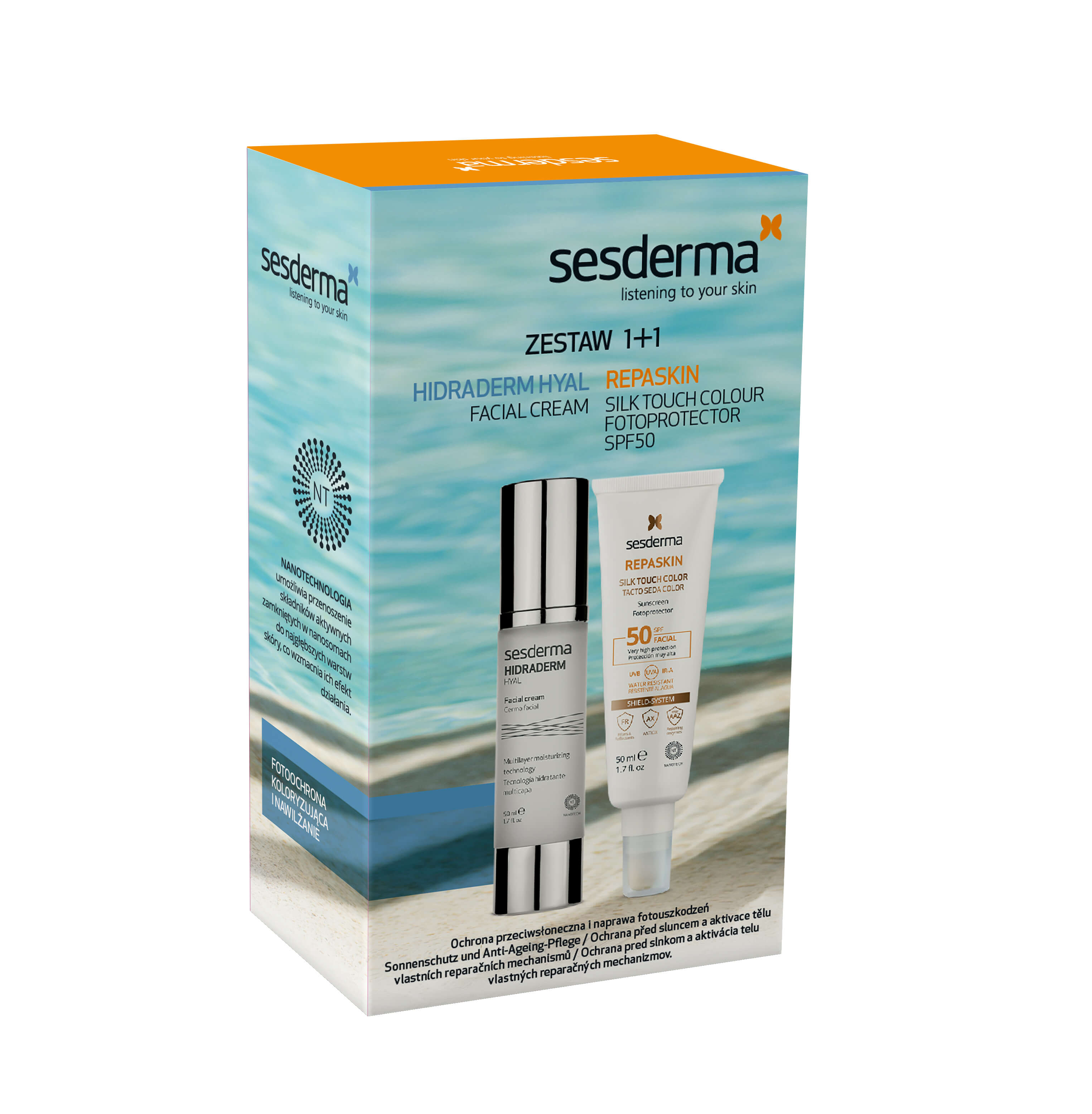 SESDERMA S.L. SESDERMA Set, Hidraderm Hyal Gesichtscreme, 50 ml + Repaskin Silk Touch Fotoprotektor spf50, 50 ml
