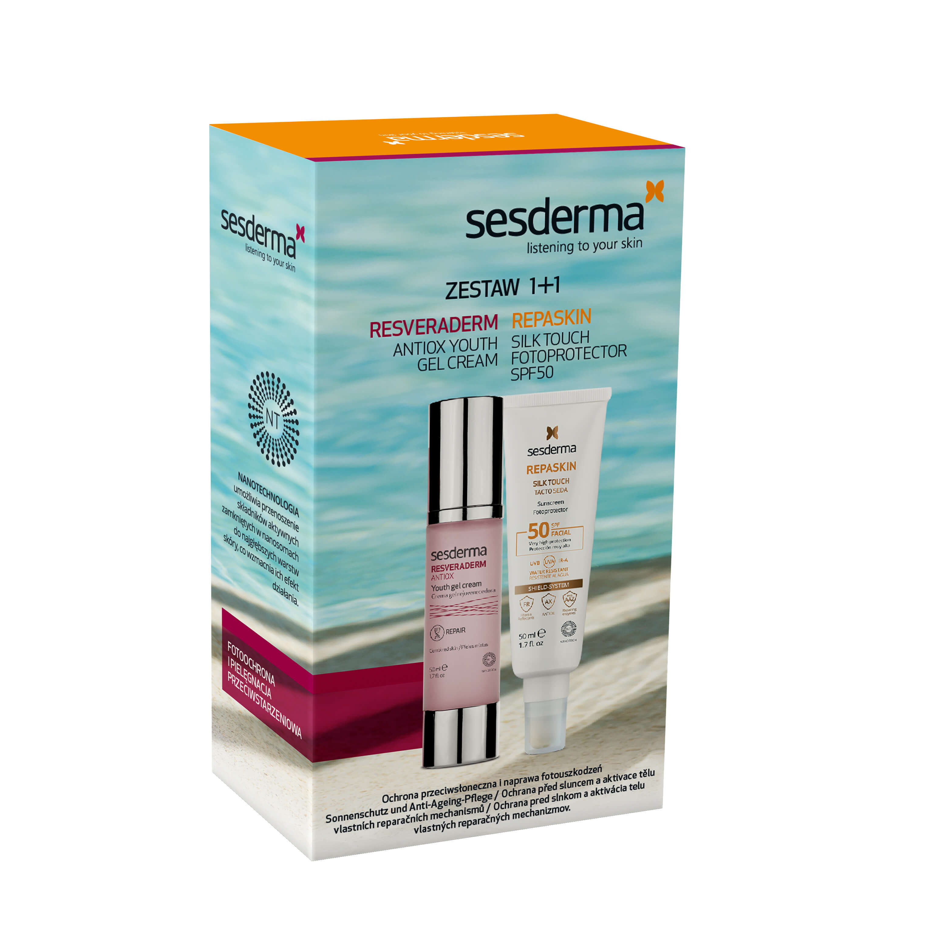 SESDERMA S.L. SESDERMA Set, Resveraderm Creme, 50ml + Repaskin Silk Touch Fotoprotektor spf50, 50 ml