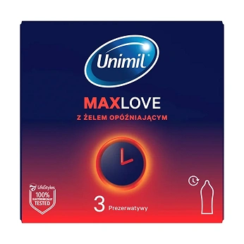 Unimil MaxLove, prezerwatywy z żelem opóźniającym, 3 szt.