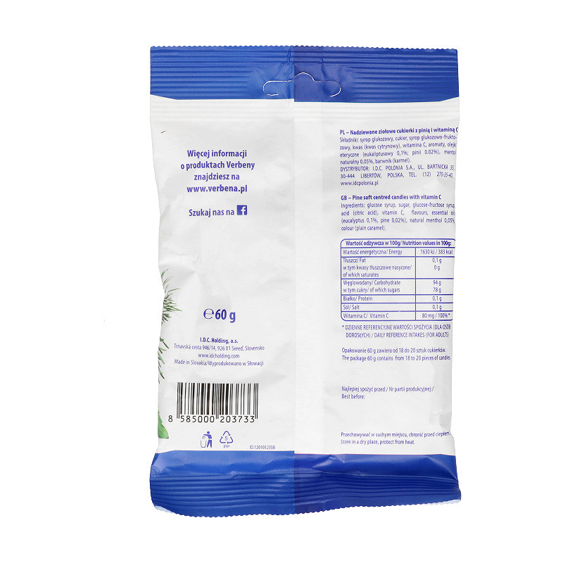 Cukierki Verbena Pinia z Vit. C, cukierki wspomagające w grypie i przeziębieniu, 60 g