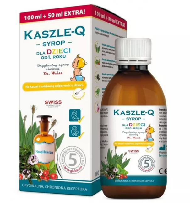 KASZLE-Q , syrop dla dzieci na kaszel i osłabioną odporność, 150 ml