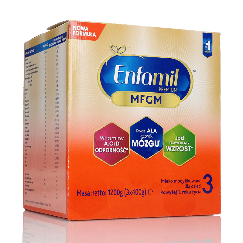 Enfamil Premium MFGM 3, mleko następne ze składnikami odżywczymi dla dzieci, karton 1200 g