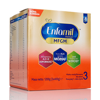 Enfamil Premium MFGM 3, mleko następne ze składnikami odżywczymi dla dzieci, karton 1200 g