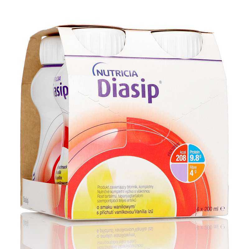 Diasip smak waniliowy, preparat specjalistyczny odżywczy do picia, 4 butelki po 200 ml